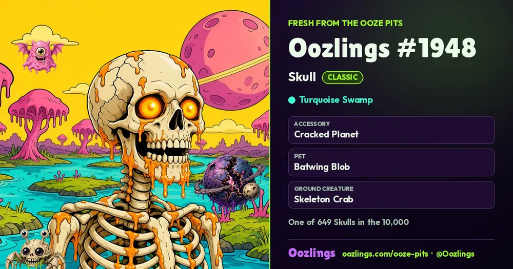 Oozlings #1948, a Classic Skull in Turquoise Swamp