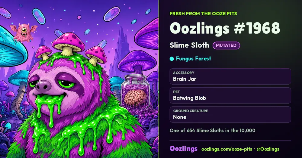 Oozlings #1968, a Mutated Slime Sloth in Fungus Forest
