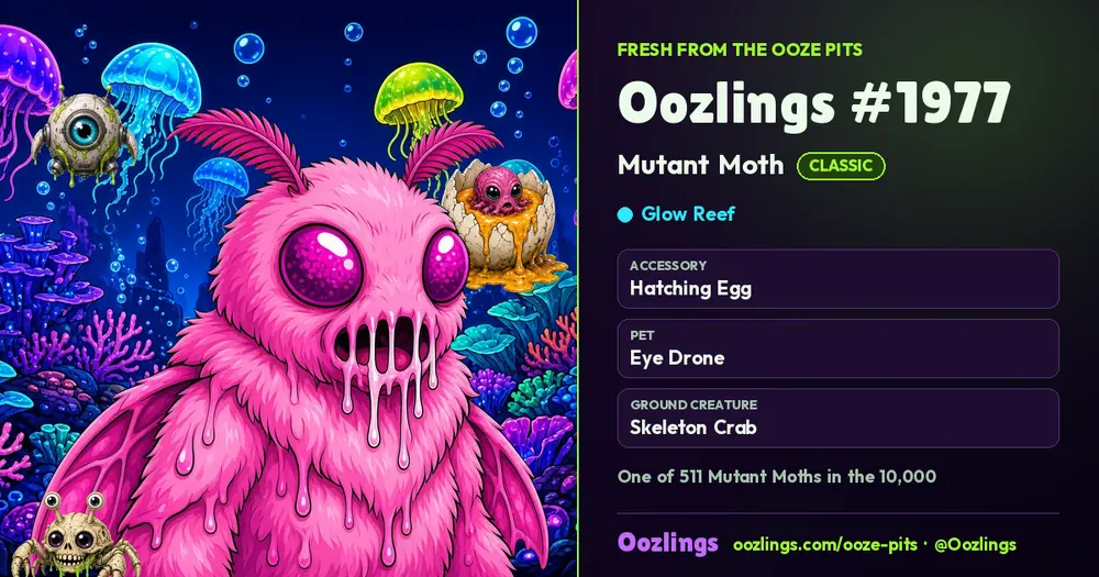 Oozlings #1977, a Classic Mutant Moth in Glow Reef