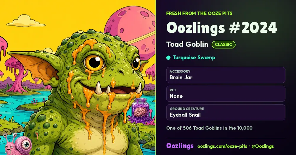 Oozlings #2024, a Classic Toad Goblin in Turquoise Swamp