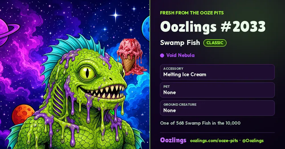 Oozlings #2033, a Classic Swamp Fish in Void Nebula
