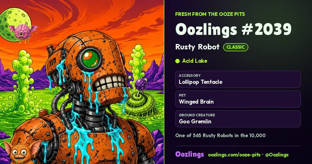Oozlings #2039, a Classic Rusty Robot in Acid Lake