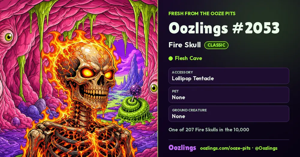 Oozlings #2053, a Classic Fire Skull in Flesh Cave
