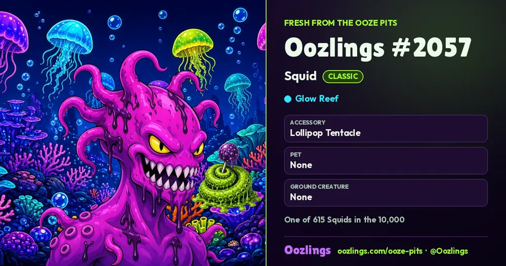 Oozlings #2057, a Classic Squid in Glow Reef