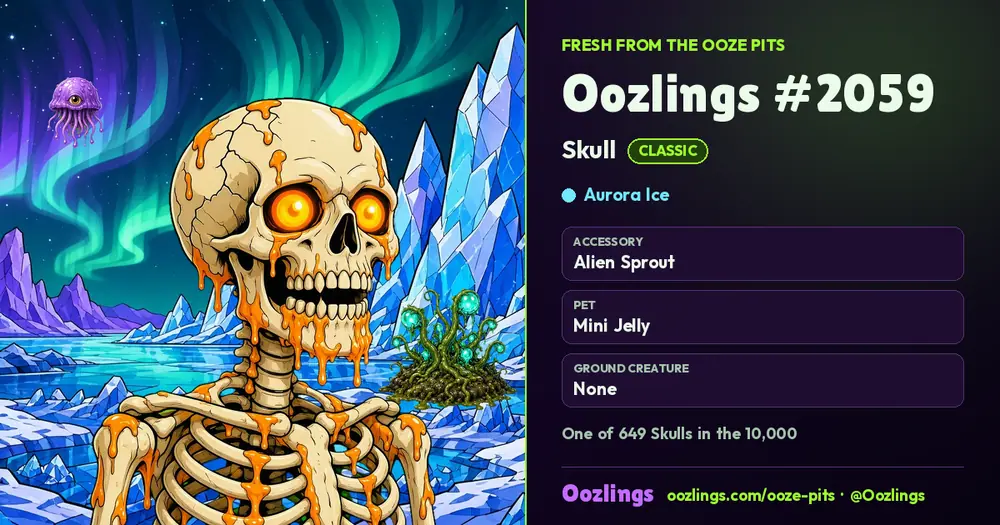 Oozlings #2059, a Classic Skull in Aurora Ice