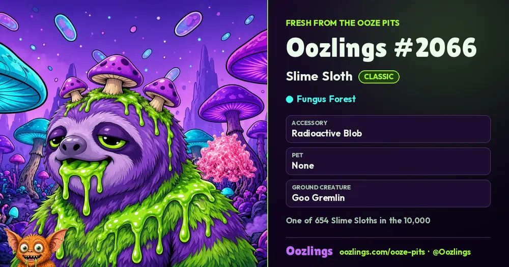 Oozlings #2066, a Classic Slime Sloth in Fungus Forest