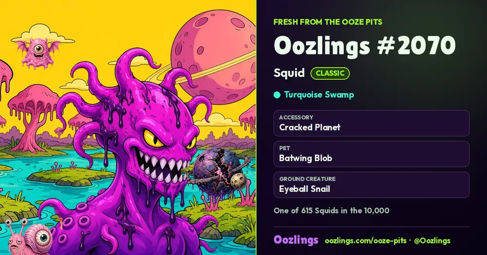 Oozlings #2070, a Classic Squid in Turquoise Swamp