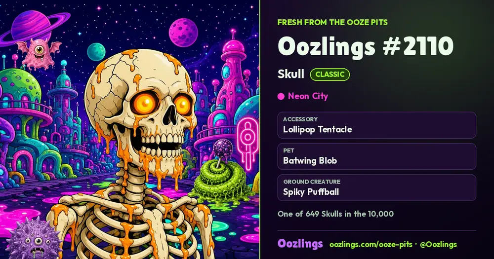 Oozlings #2110, a Classic Skull in Neon City