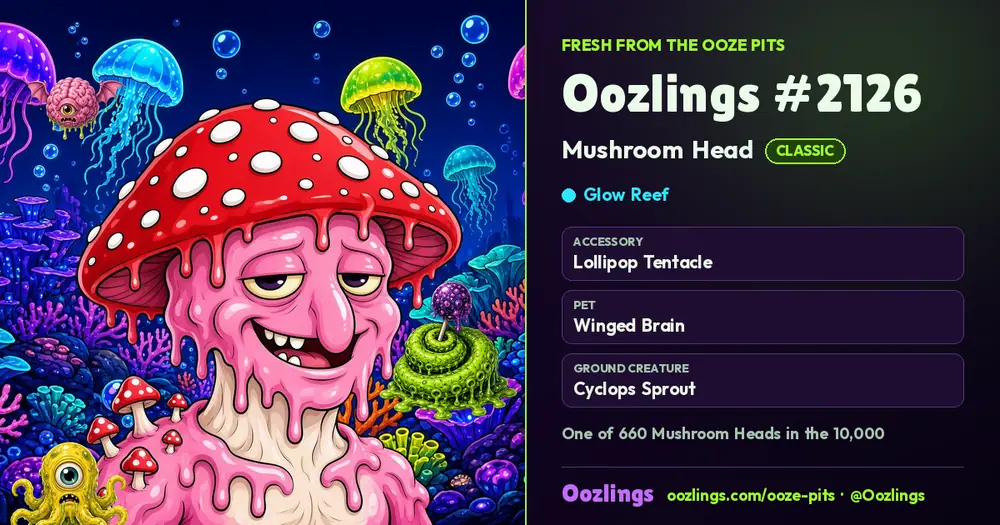 Oozlings #2126, a Classic Mushroom Head in Glow Reef