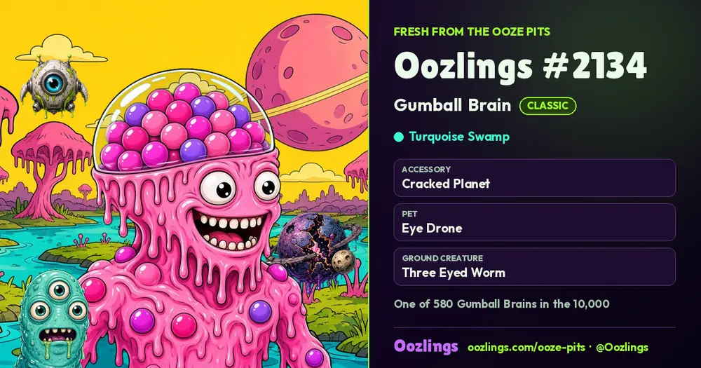 Oozlings #2134, a Classic Gumball Brain in Turquoise Swamp