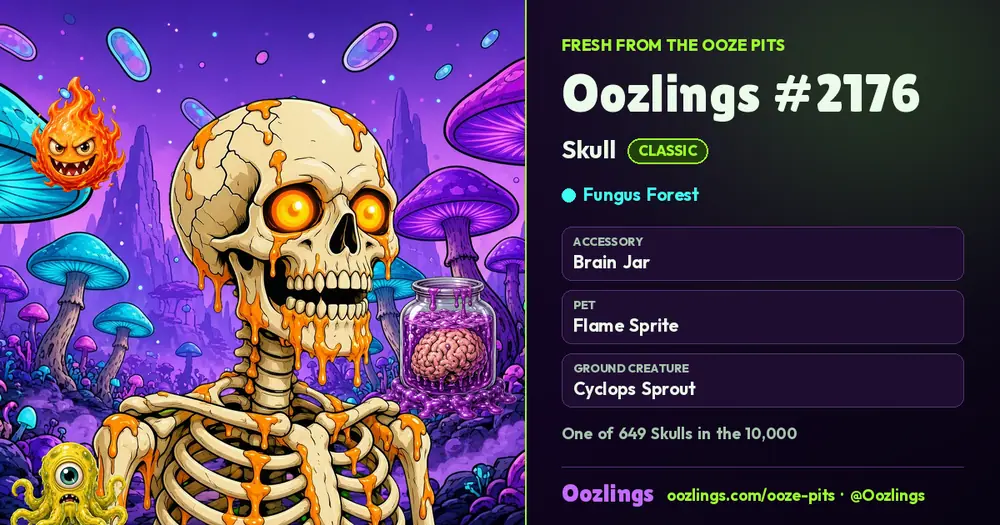 Oozlings #2176, a Classic Skull in Fungus Forest