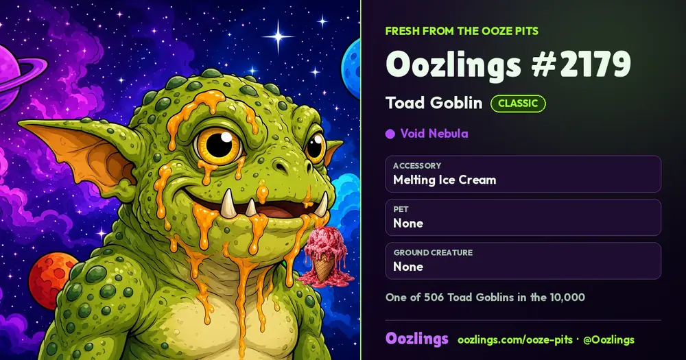 Oozlings #2179, a Classic Toad Goblin in Void Nebula