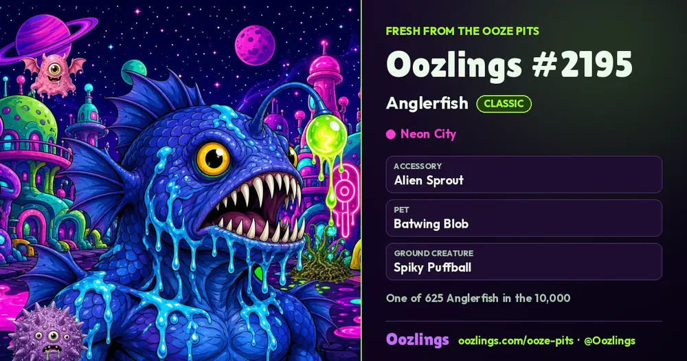 Oozlings #2195, a Classic Anglerfish in Neon City