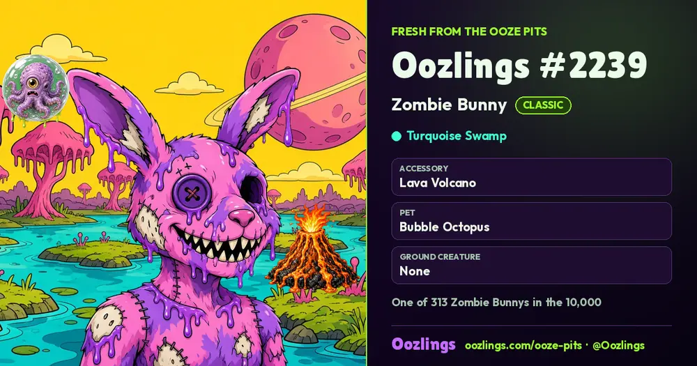 Oozlings #2239, a Classic Zombie Bunny in Turquoise Swamp