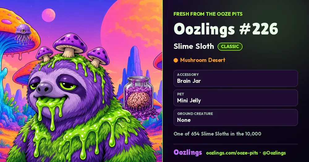 Oozlings #226, a Classic Slime Sloth in Mushroom Desert