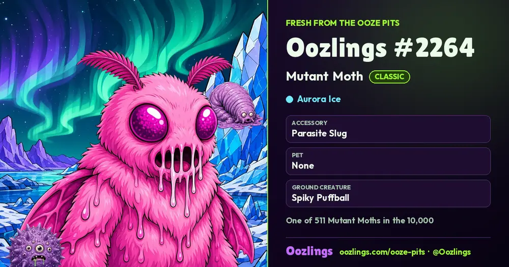 Oozlings #2264, a Classic Mutant Moth in Aurora Ice