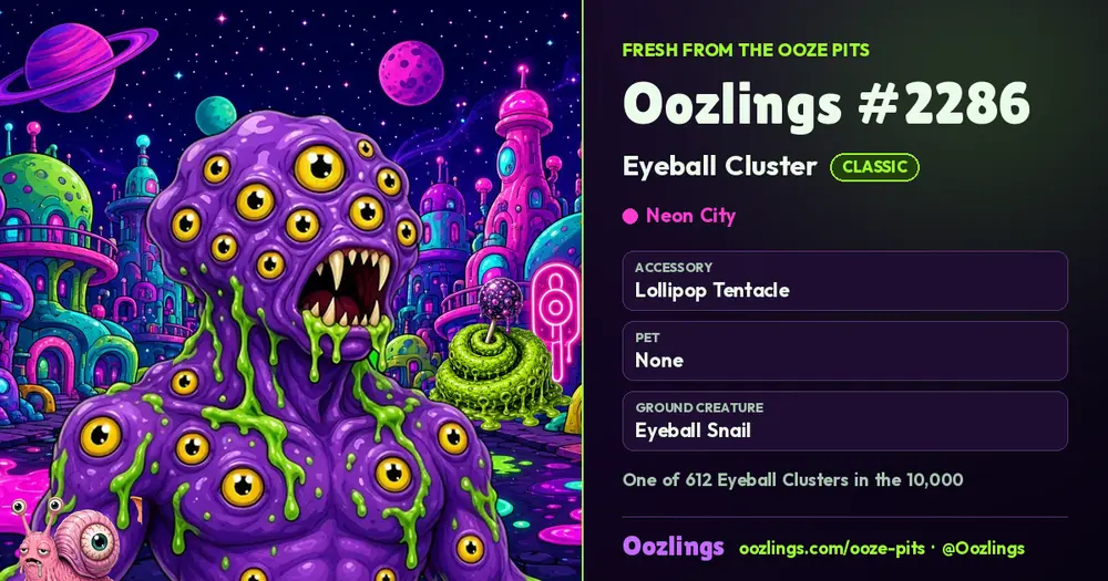 Oozlings #2286, a Classic Eyeball Cluster in Neon City