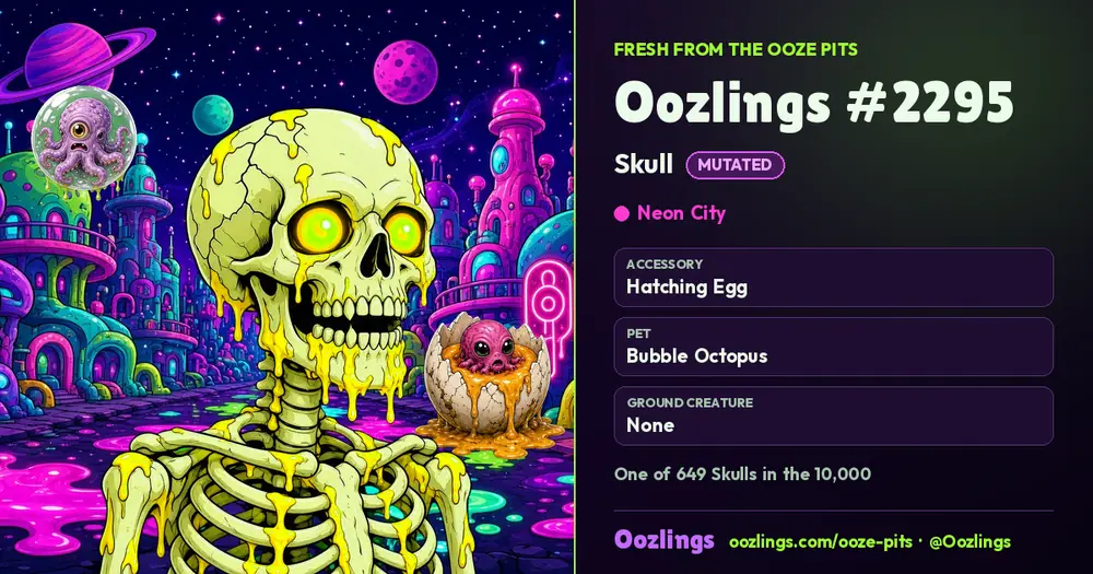 Oozlings #2295, a Mutated Skull in Neon City