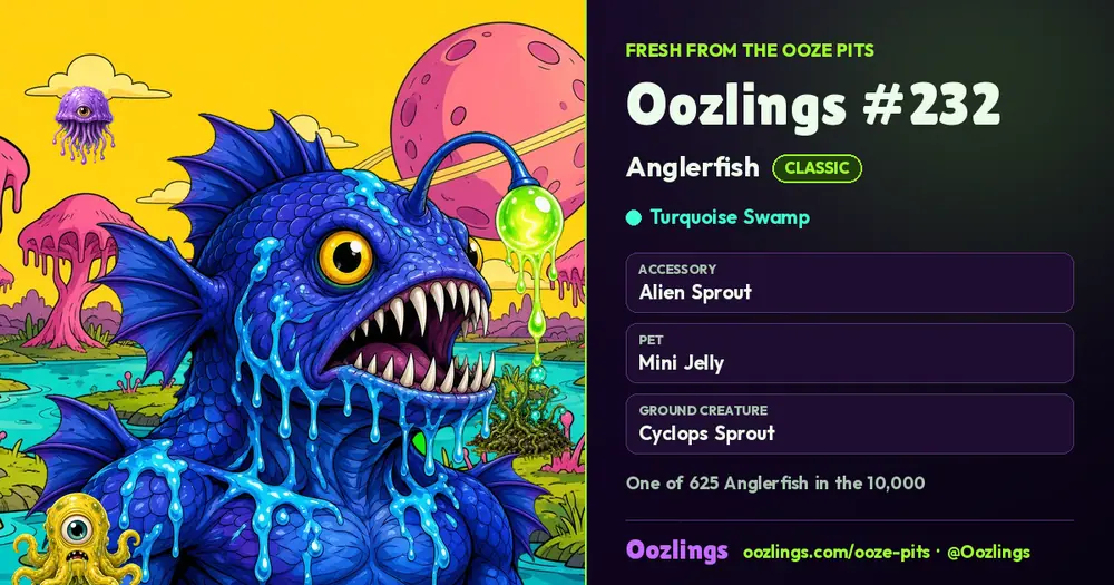 Oozlings #232, a Classic Anglerfish in Turquoise Swamp