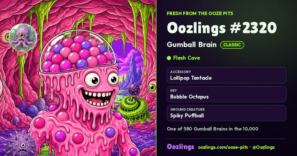 Oozlings #2320, a Classic Gumball Brain in Flesh Cave