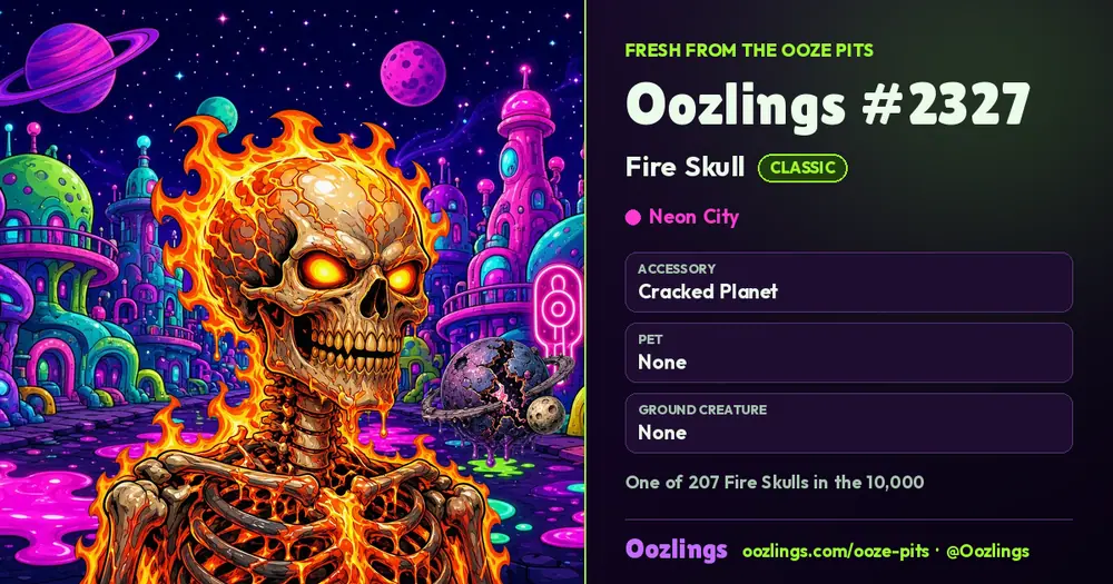 Oozlings #2327, a Classic Fire Skull in Neon City