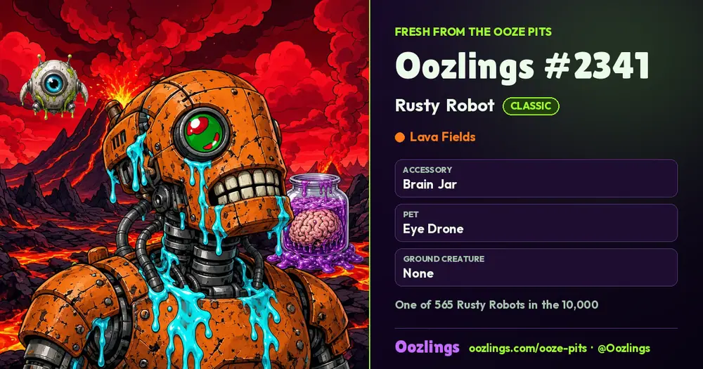 Oozlings #2341, a Classic Rusty Robot in Lava Fields