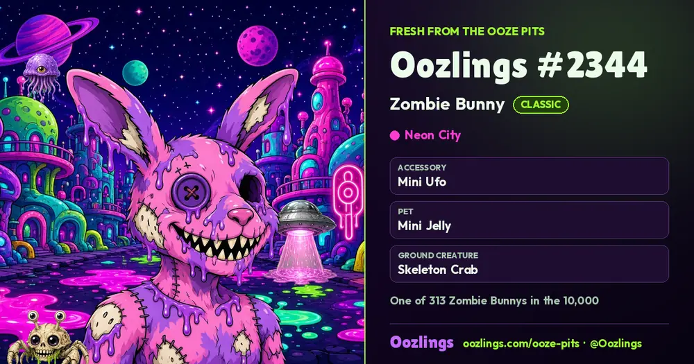 Oozlings #2344, a Classic Zombie Bunny in Neon City