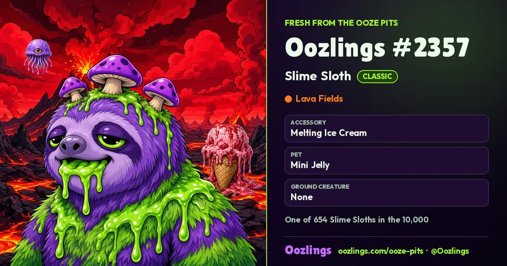 Oozlings #2357, a Classic Slime Sloth in Lava Fields