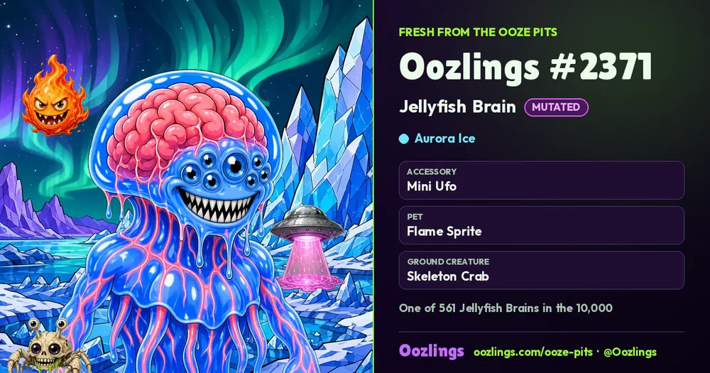 Oozlings #2371, a Mutated Jellyfish Brain in Aurora Ice