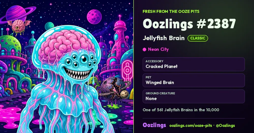 Oozlings #2387, a Classic Jellyfish Brain in Neon City