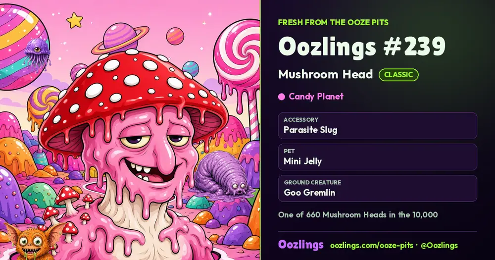 Oozlings #239, a Classic Mushroom Head in Candy Planet