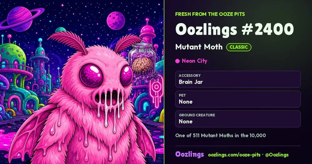 Oozlings #2400, a Classic Mutant Moth in Neon City