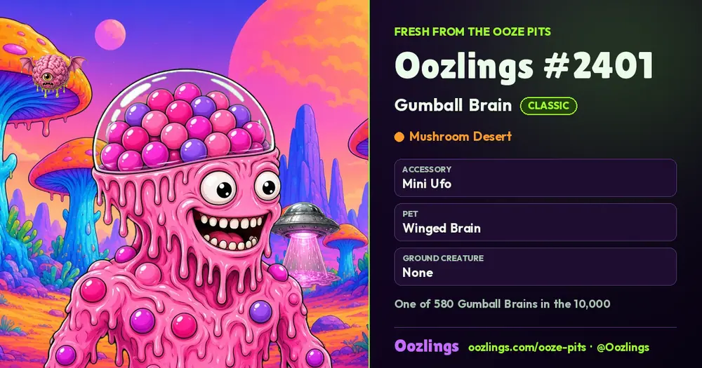 Oozlings #2401, a Classic Gumball Brain in Mushroom Desert