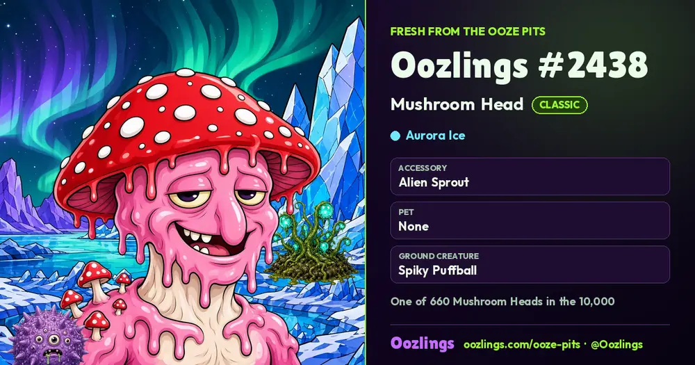 Oozlings #2438, a Classic Mushroom Head in Aurora Ice