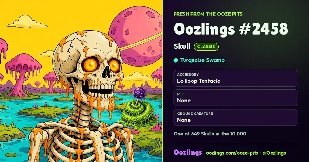Oozlings #2458, a Classic Skull in Turquoise Swamp