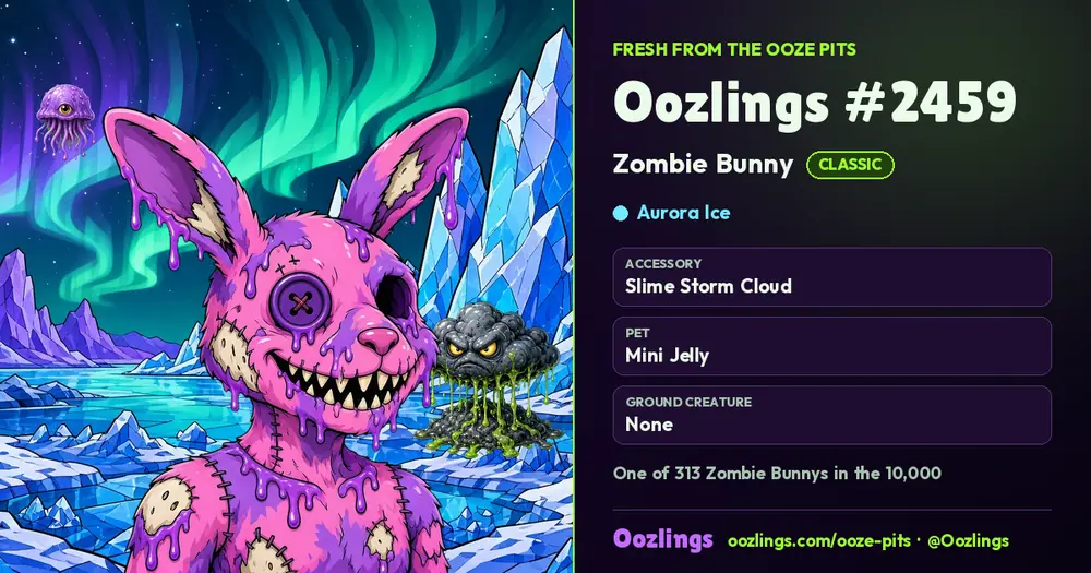 Oozlings #2459, a Classic Zombie Bunny in Aurora Ice