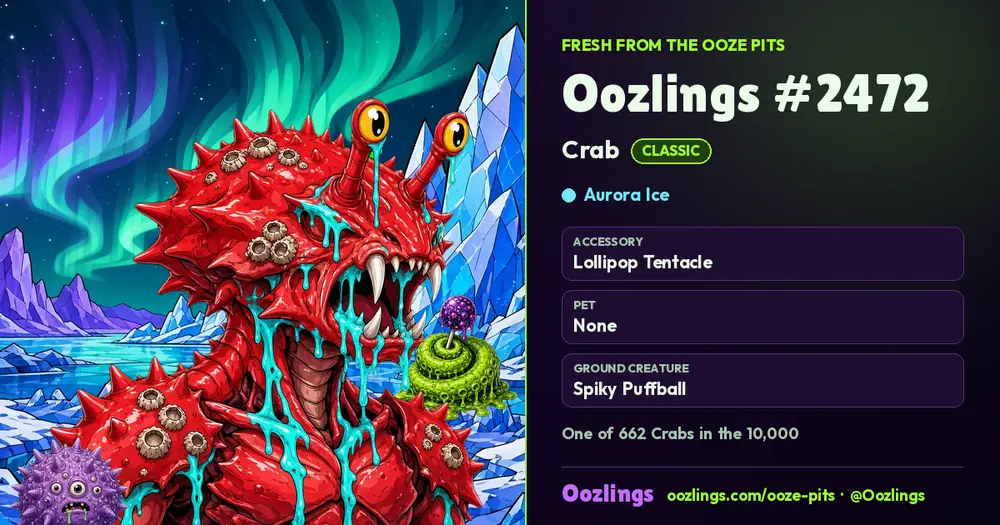 Oozlings #2472, a Classic Crab in Aurora Ice