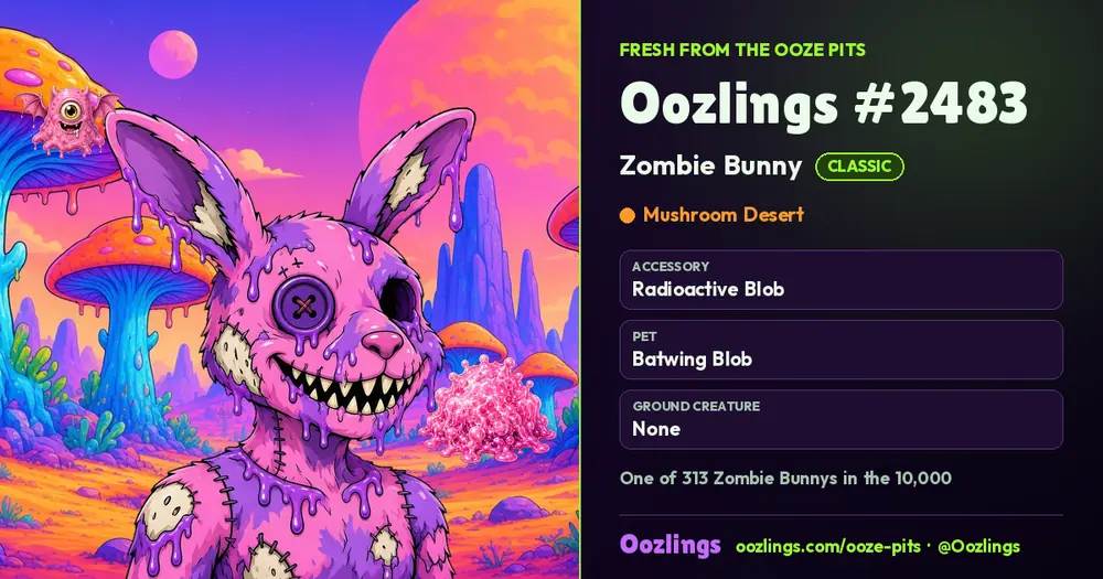 Oozlings #2483, a Classic Zombie Bunny in Mushroom Desert
