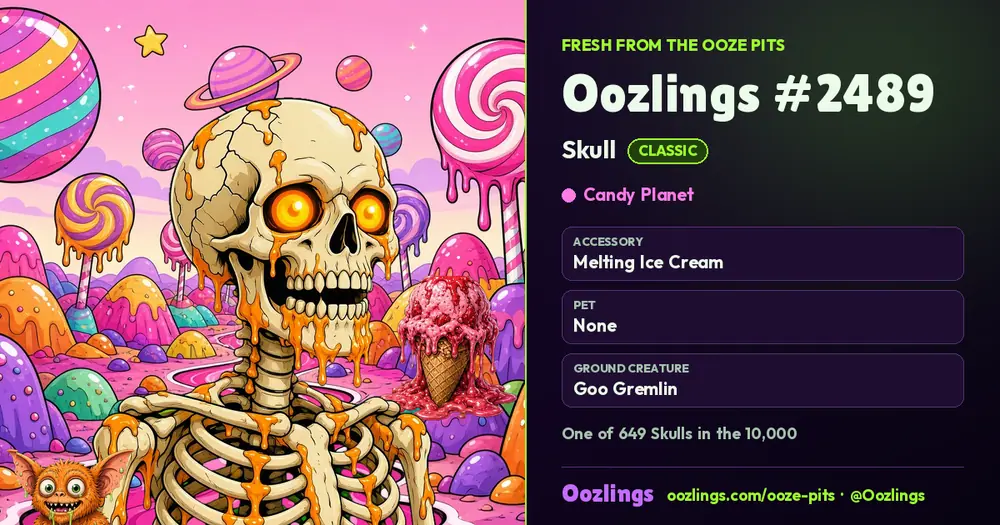 Oozlings #2489, a Classic Skull in Candy Planet