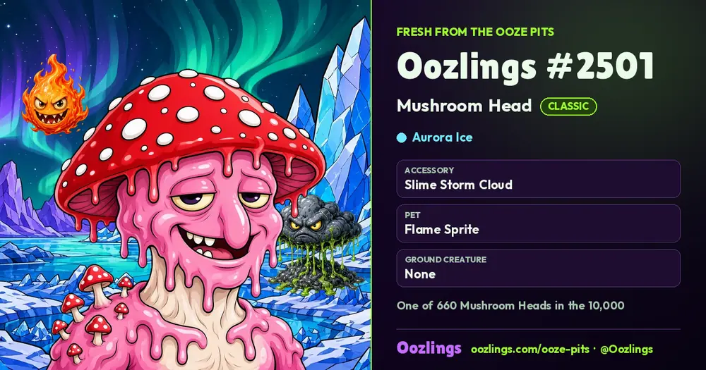 Oozlings #2501, a Classic Mushroom Head in Aurora Ice