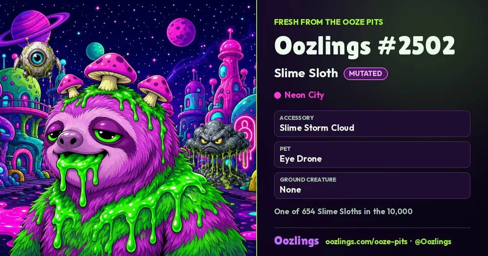 Oozlings #2502, a Mutated Slime Sloth in Neon City