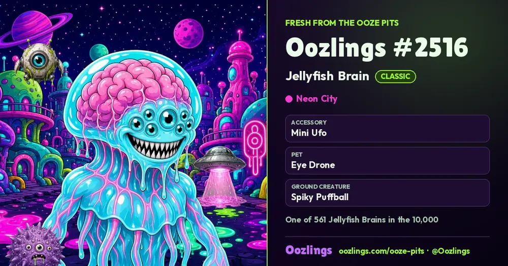 Oozlings #2516, a Classic Jellyfish Brain in Neon City