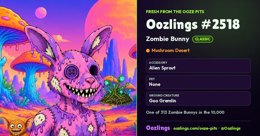 Oozlings #2518, a Classic Zombie Bunny in Mushroom Desert