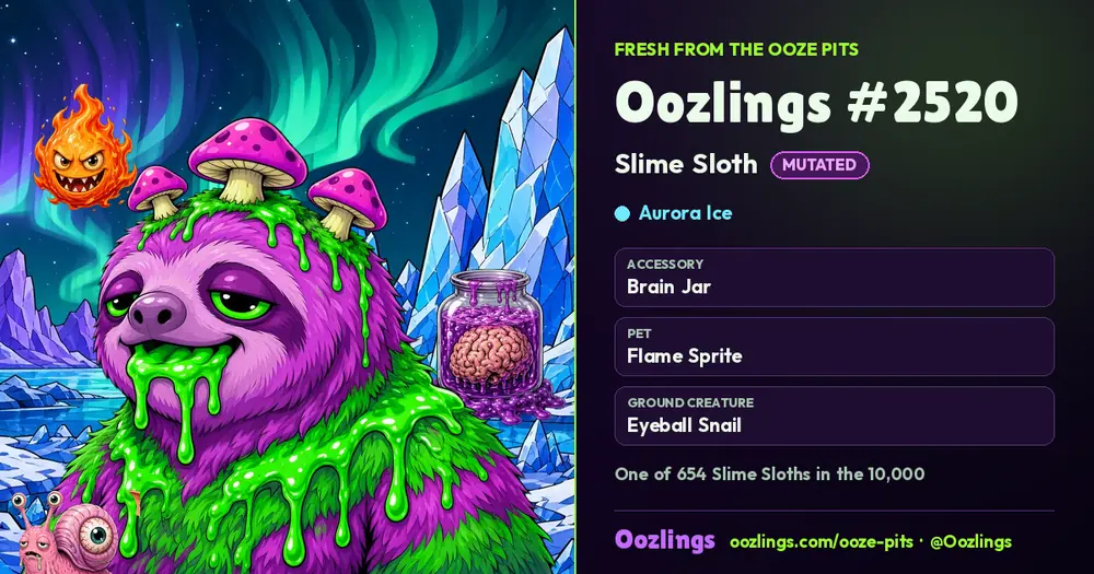 Oozlings #2520, a Mutated Slime Sloth in Aurora Ice