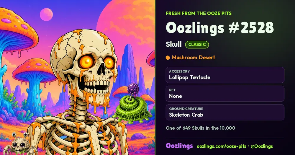 Oozlings #2528, a Classic Skull in Mushroom Desert