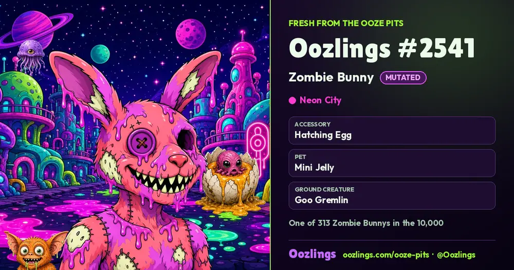 Oozlings #2541, a Mutated Zombie Bunny in Neon City