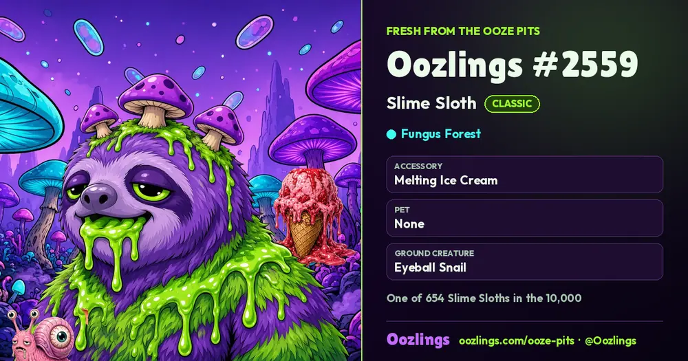 Oozlings #2559, a Classic Slime Sloth in Fungus Forest