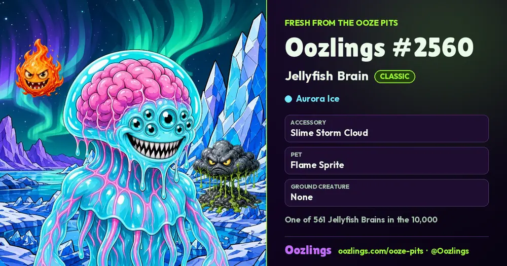 Oozlings #2560, a Classic Jellyfish Brain in Aurora Ice