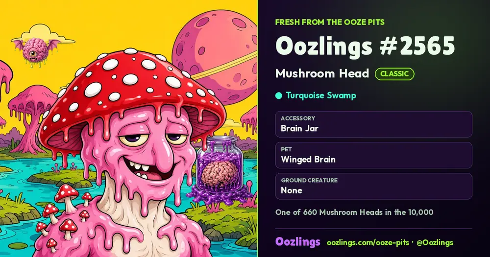 Oozlings #2565, a Classic Mushroom Head in Turquoise Swamp