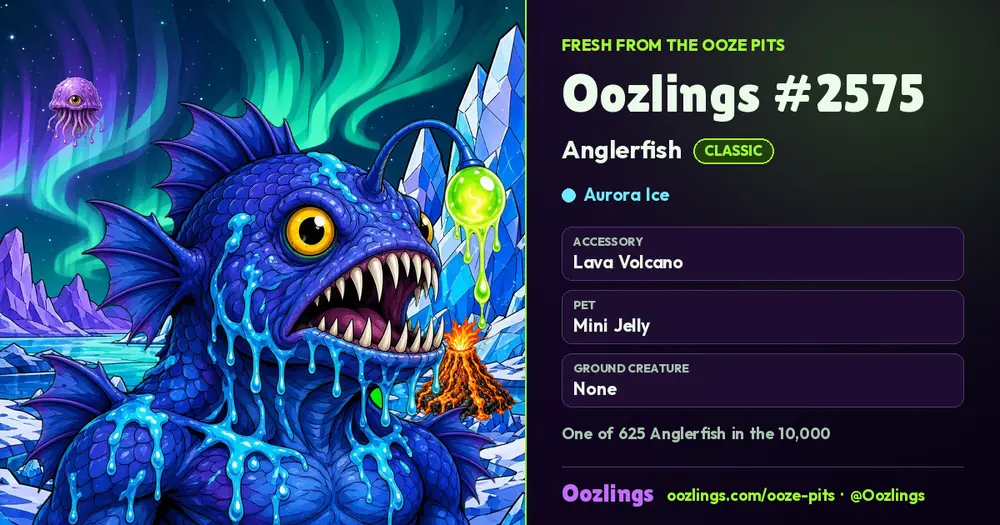 Oozlings #2575, a Classic Anglerfish in Aurora Ice